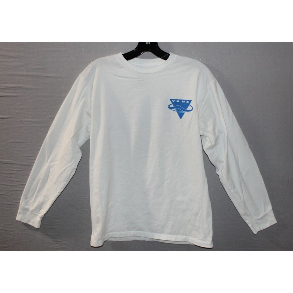 Vans Long Sleeve T Shirt White Size Small Big Logo On Back Skater Preppy